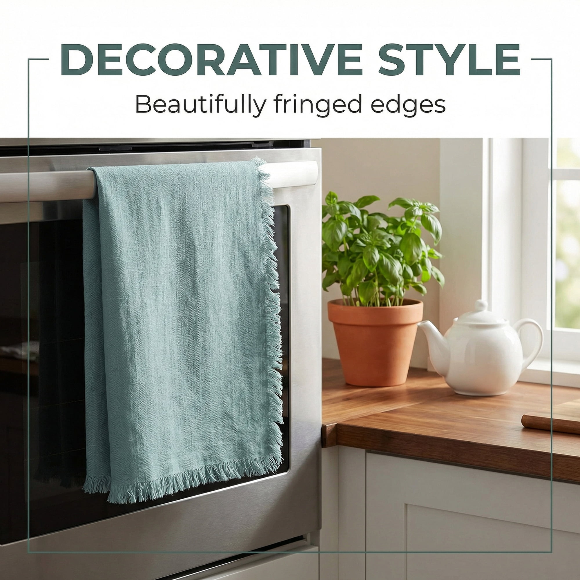 Unique Bargains Cotton Linen Absorbent Kitchen Towels 4 Pack Light Green/Blue 18" x 18"