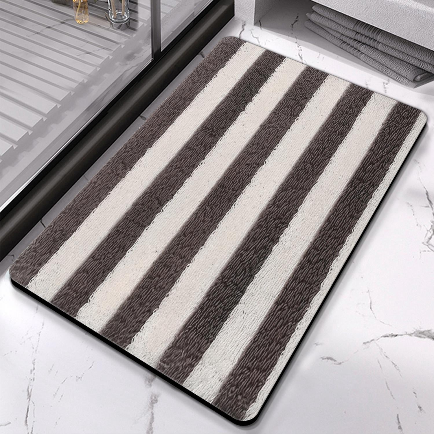 Exceptional 20x32in Striped Microfiber Bathroom Rugs, Extra Plush & Absorbent Bath Mat, Anti-Slip for Safety, Machine Washable Perfect for Bathroom, Tub and Shower