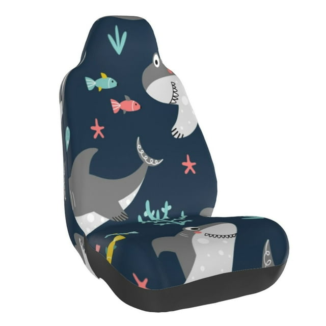 Wukai Friendly Smiling Sharks Full Set Car Seat Covers with Soft Padding Universal Auto Front Seats Protector and Cushion Mat