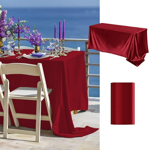 Mantel de Satén Rojo, Tejido de Poliéster Brillante, Elegante para Bodas, Banquetes, Cenas Familiares, Reuniones de Negocios y Picnics Al Aire Libre. Tamaño 260 X 145 Cm. Fácil de Limpiar.