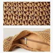 Zendure Hand-woven Soft Large Straw Shoulder Bag Boho Straw Handle Tote Retro Summer Beach Bag Rattan Handbag (Khaki)