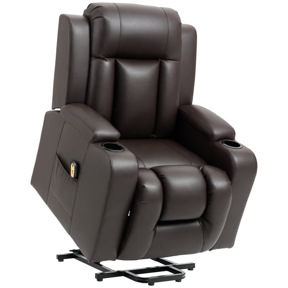 HOMCOM Electric Power Lift Recliner Chair for Elderly w/ Cup Holders, Brown