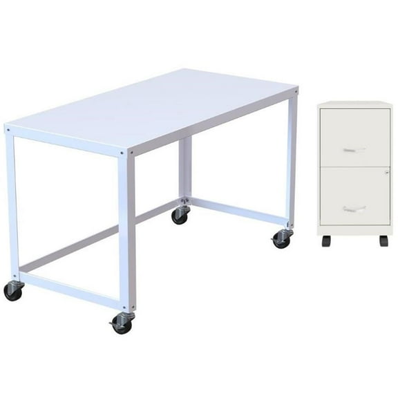 Home Square 2-Piece Set with Mobile Desk & 2 Drawer Smart Vertical File Cabinet