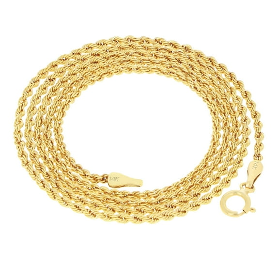 Nuragold 14k Real Yellow Gold 1.5mm Rope Chain Diamond Cut Necklace (16"-24") Dainty Italian Jewelry for Men & Women