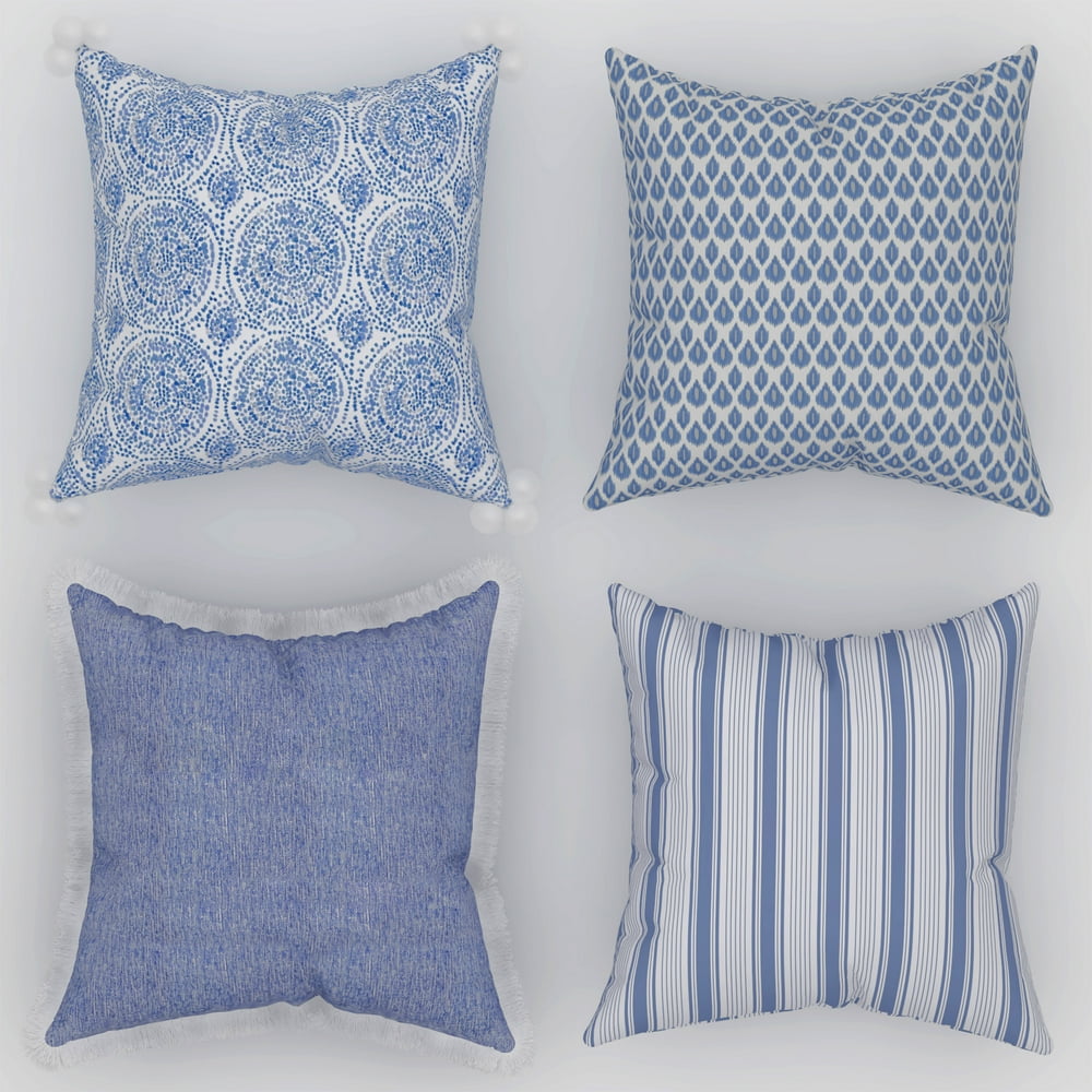 Coordinating Decorative Throw Pillow Covers, Square, 18" x 18", Blue