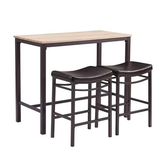 Riverbay Furniture 3-Piece Wood & Metal Counter Height Pub Set in Brown/Black