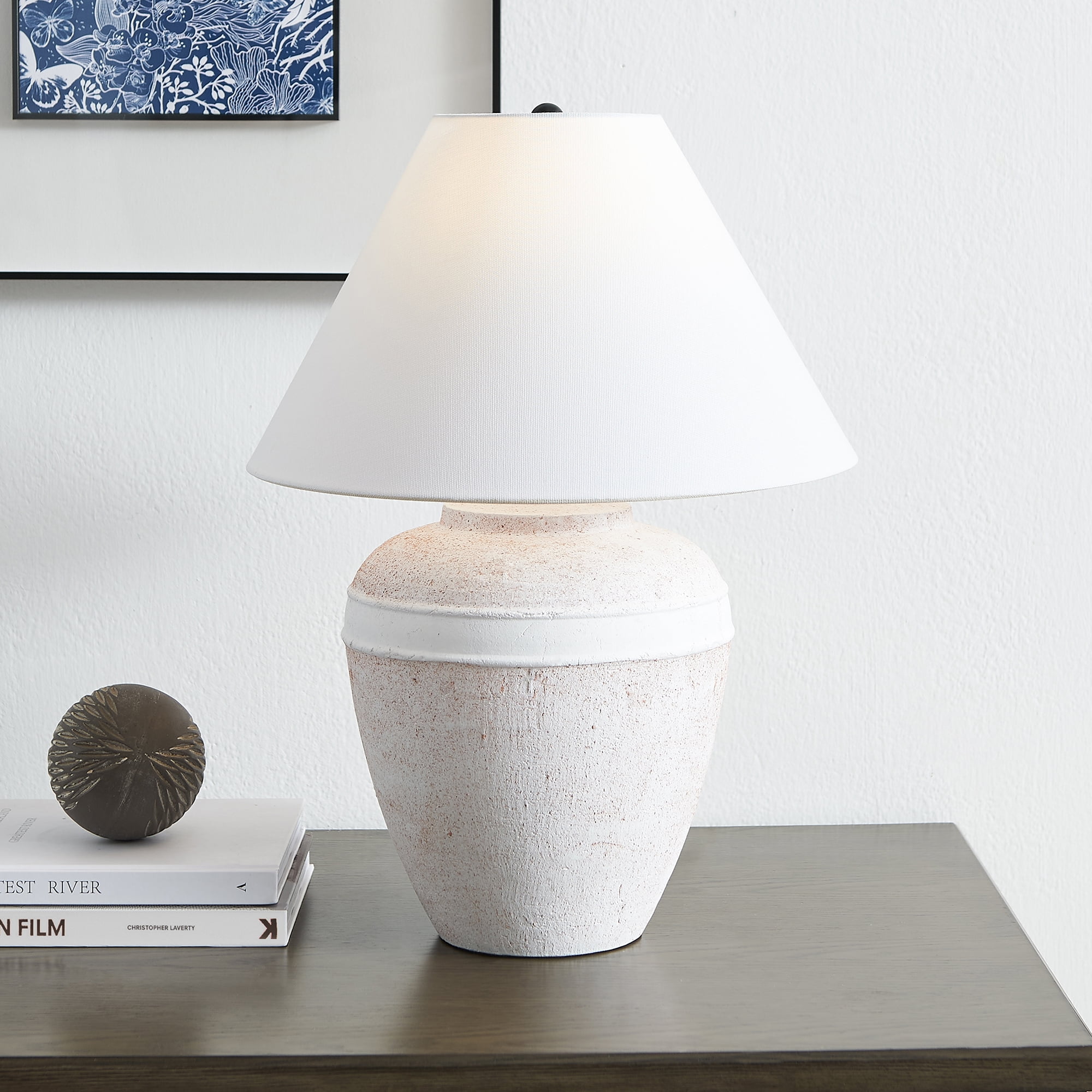 Evelyn&Zoe Chiara 23" Tall Ceramic Table Lamp with Fabric Shade, White Terracotta/White