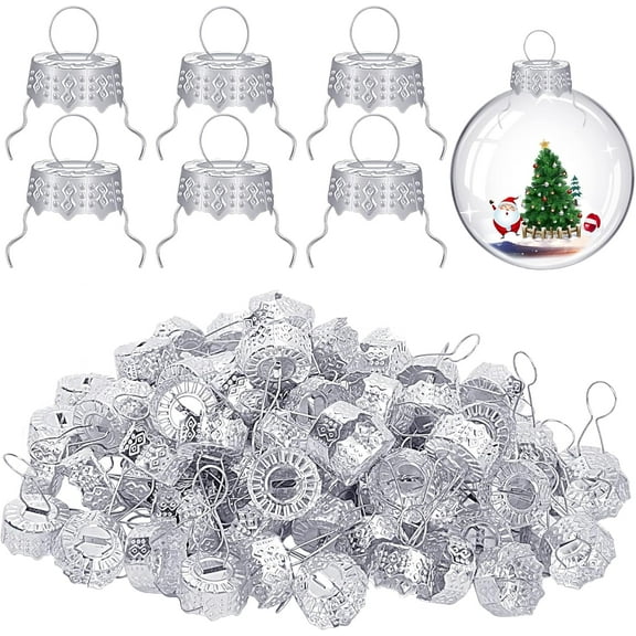 Ebaokuup 100 Pieces Round Christmas Ornament Caps, Replacement Ornament Hangers for Christmas Tree, Porcelain, Ceramic or Glass DIY Decorations (Silver-1/2inch)