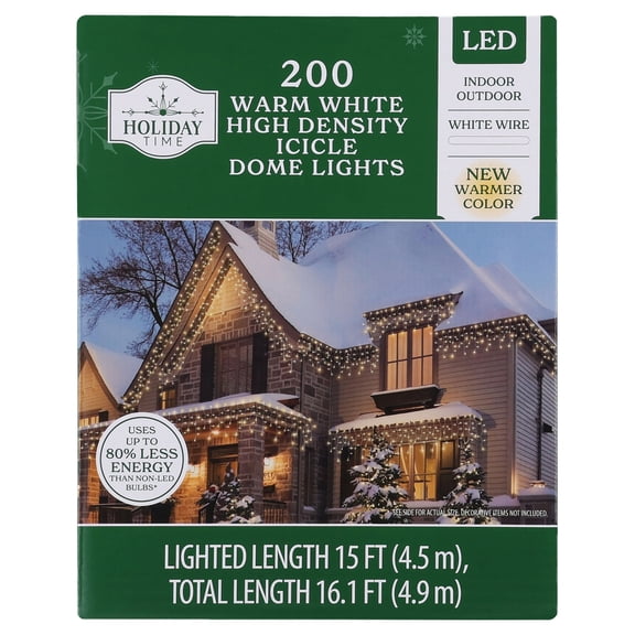 Indoor/Outdoor 200-Count LED High Density Christmas Icicle Lights, Warm White, White Wire, 15', by Holiday Time