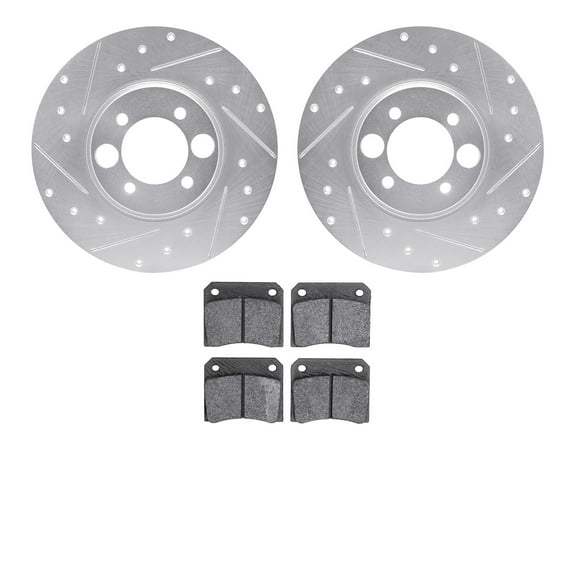 Dynamic Friction Company Rear Brake Rotors-Drilled and Slotted-Silver with 5000 Advanced Brake Pads 7502-20000