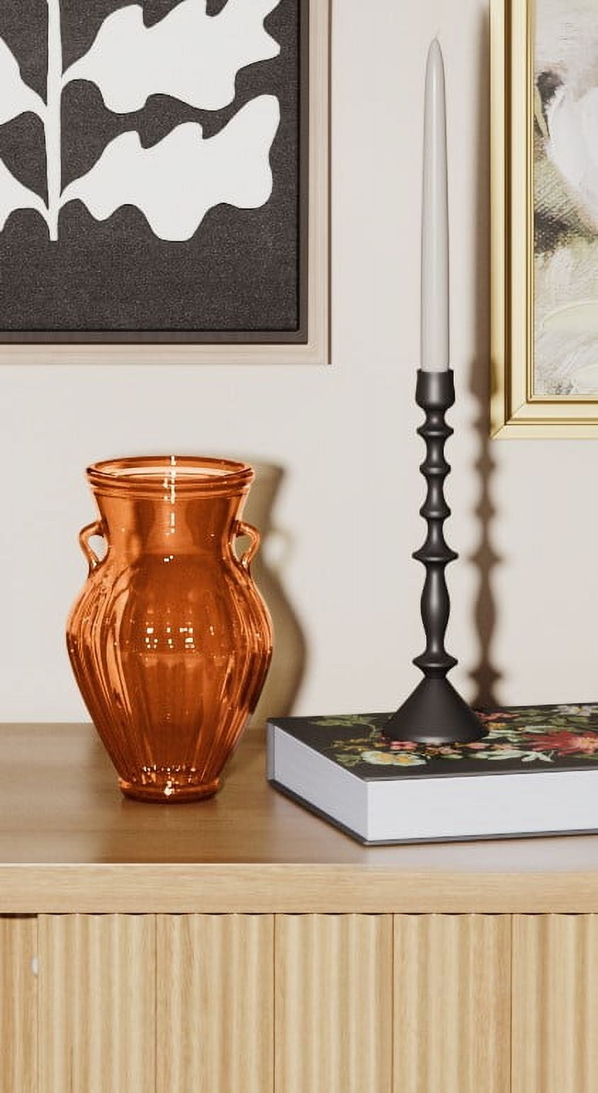 (2 pack) Beautiful Amber Glass Flower Vase for Fresh or Artificial Flowers - Home Decor Centerpiece by Drew Barrymore 8" X 5"