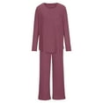 thumbnail image 5 of YHAJDS Women Winter Casual Pajama Suits,Sleepwear for Women,Womens Matching Pajama Set Solid Color Long Sleeve Crew Neck Plus Size Pocket Knit Warm Top Loose Pants Home Wear Winter Fall, 5 of 5