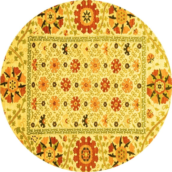 Ahgly Company Indoor Round Abstract Yellow Modern Area Rugs, 3' Round