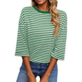 thumbnail image 2 of FASHOFT Cute Bow Back Tie Striped T Shirts for Women Cap Sleeve Casual Summer Top 3/4 Sleeve Crew Neck Tshirt Green L, 2 of 9