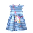 thumbnail image 2 of HILEELANG Little Girls Cotton Dress Sleeveless Casual Summer Striped Basic Shirt Blue Striped Unicorn Jumpskirt Playwear Dresses 8Y, 2 of 6