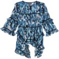 thumbnail image 2 of bar III Blusa de punto estampada con volantes para mujer, azul, extra pequeña, 2 of 2