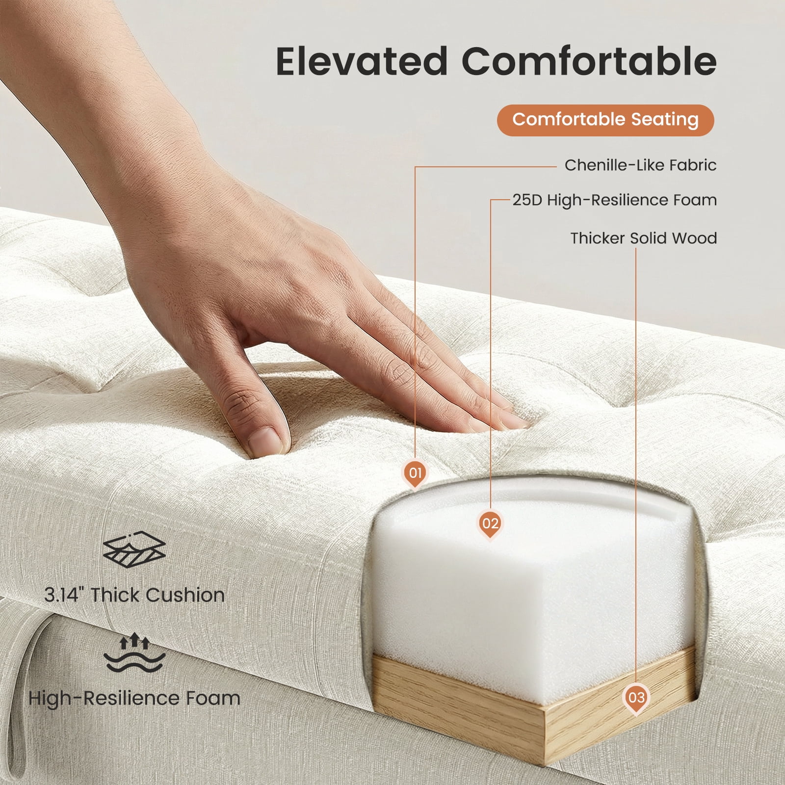 46" Storage Ottoman Bench with Hidden Compartment & Side Pocket,400 lbs Capacity,Safety Hinge,Multi-Functional End of Bed/Entryway Storage,Beige