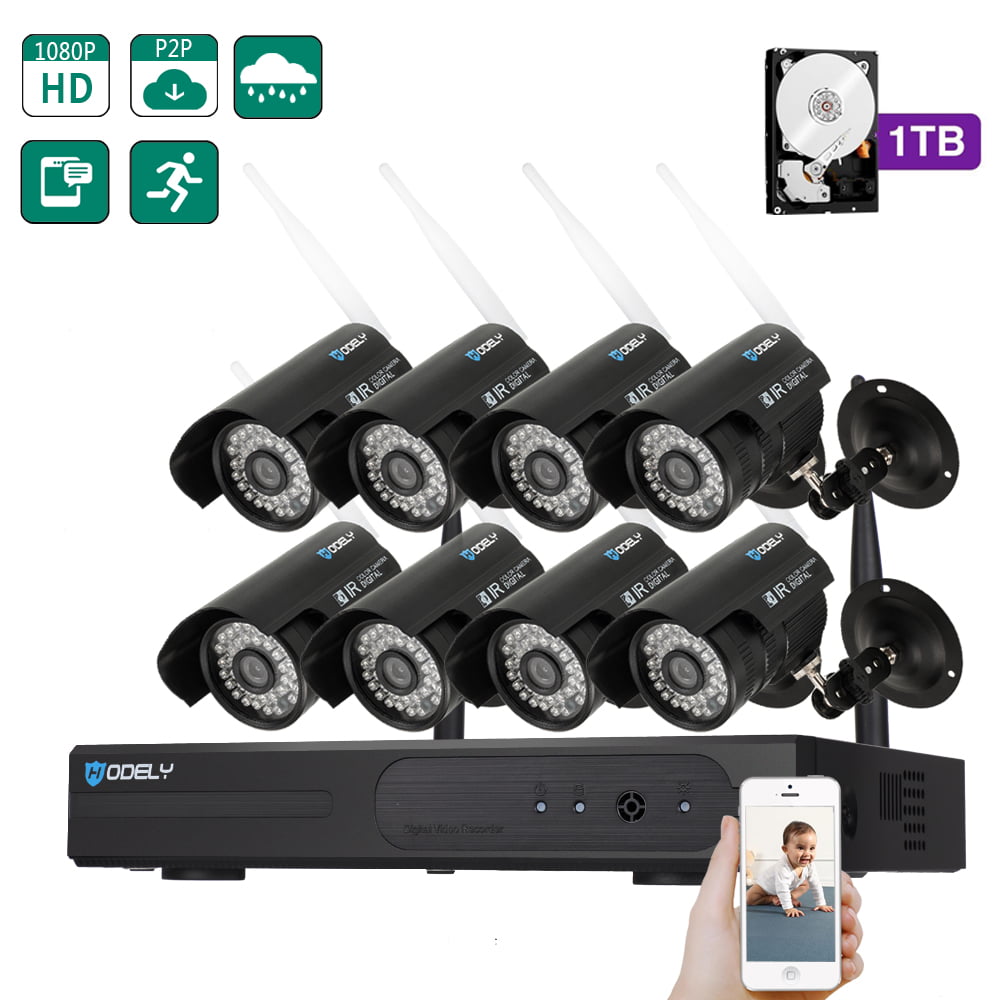 HODELY 8CH 1080P NVR Waterproof CCTV Smart PIR WIFI Camera Home Security System