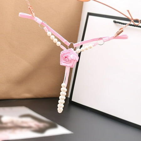 Hamky Crotchless Underwear Womens Underwear Women Tassel Mesh Pearl Briefs Hollow Out Crochet Panty G String Lingerie Underwear Cotton Underwear Seamless Underwear Pink One Size