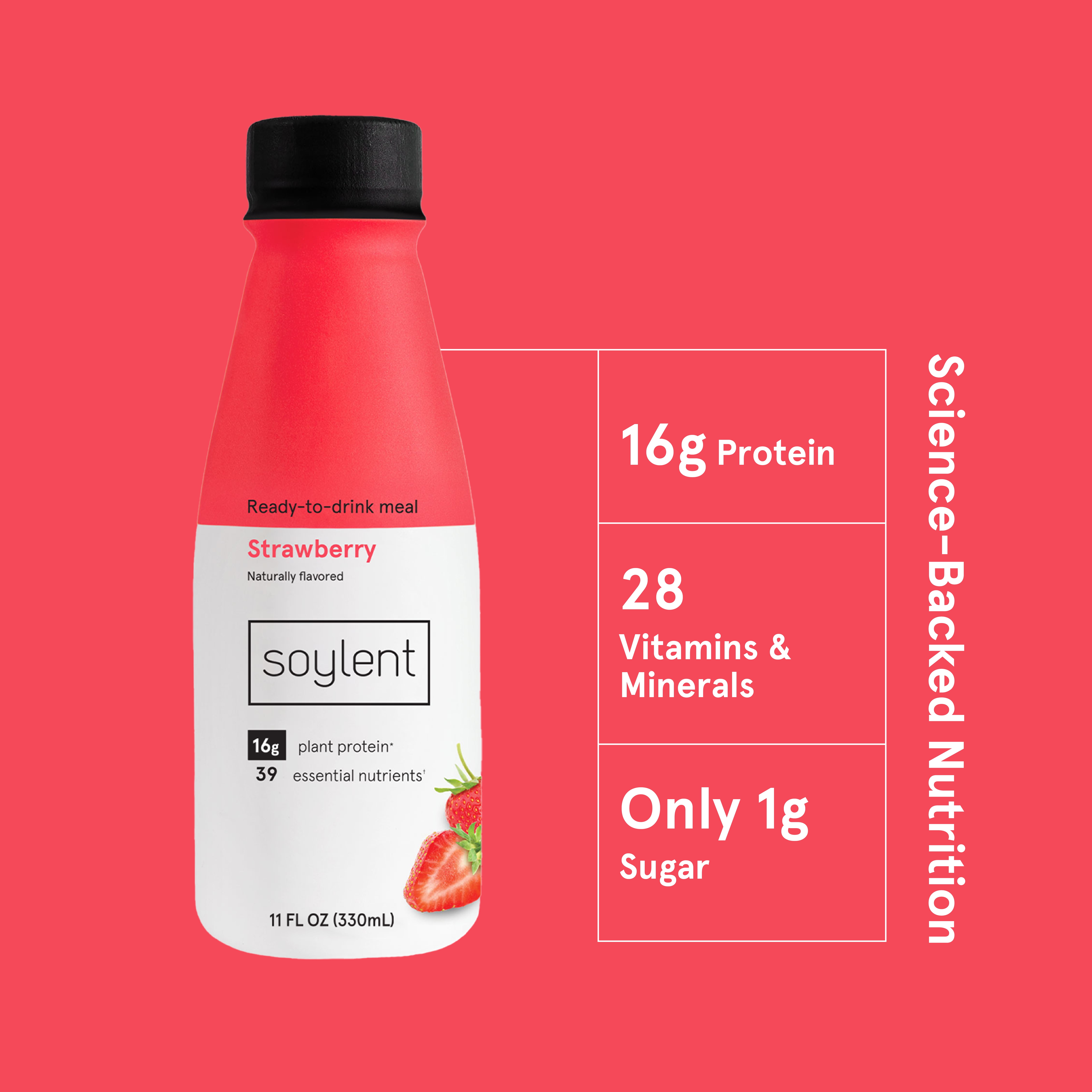 Soylent Plant Protein Meal Replacement Shake, Strawberry, 11 fl oz, 4ct