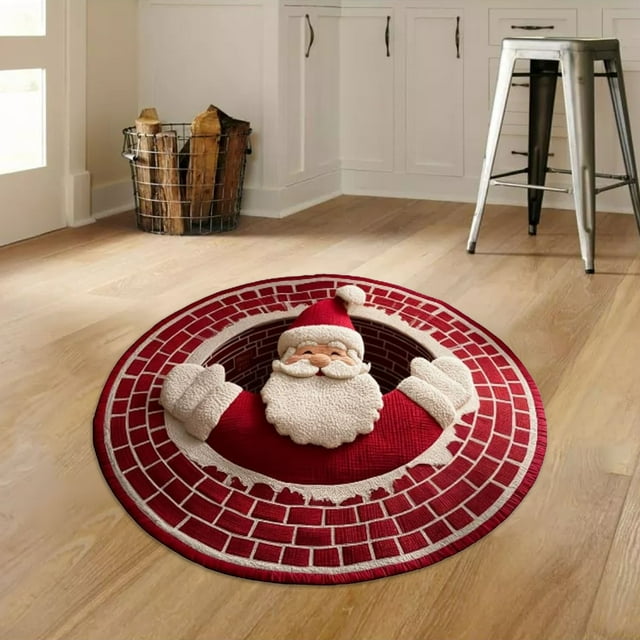 Christmas Decor Carpet Christmas 3D Rug Santa Quilted & Gnome Quilted Round Mat Christmas Optical Rugs Decorative Rugs With Depth Skeleton And Dog Pattern Christmas's Area Rug For Livi