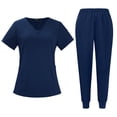 thumbnail image 2 of Minjewel Women's Stylish V-Neck Short Sleeve Scrubs for Women with Pockets, Lightweight & Breathable Scrub Set for Medical Professionals,Navy 2XL, 2 of 7