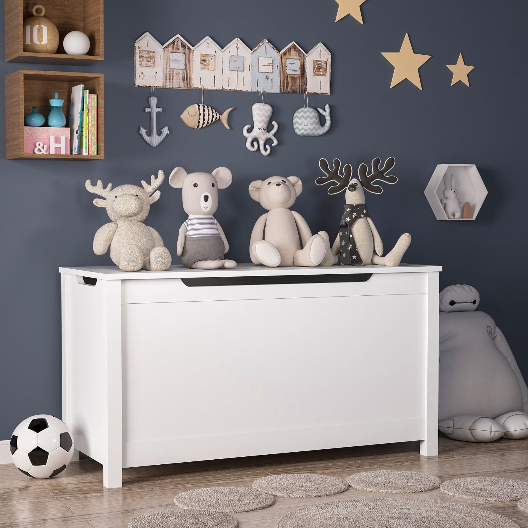 Newboti Furniture Kids Wooden Toy Box Storage with Safety Hinged Lid for Ages 2& (White) 22306