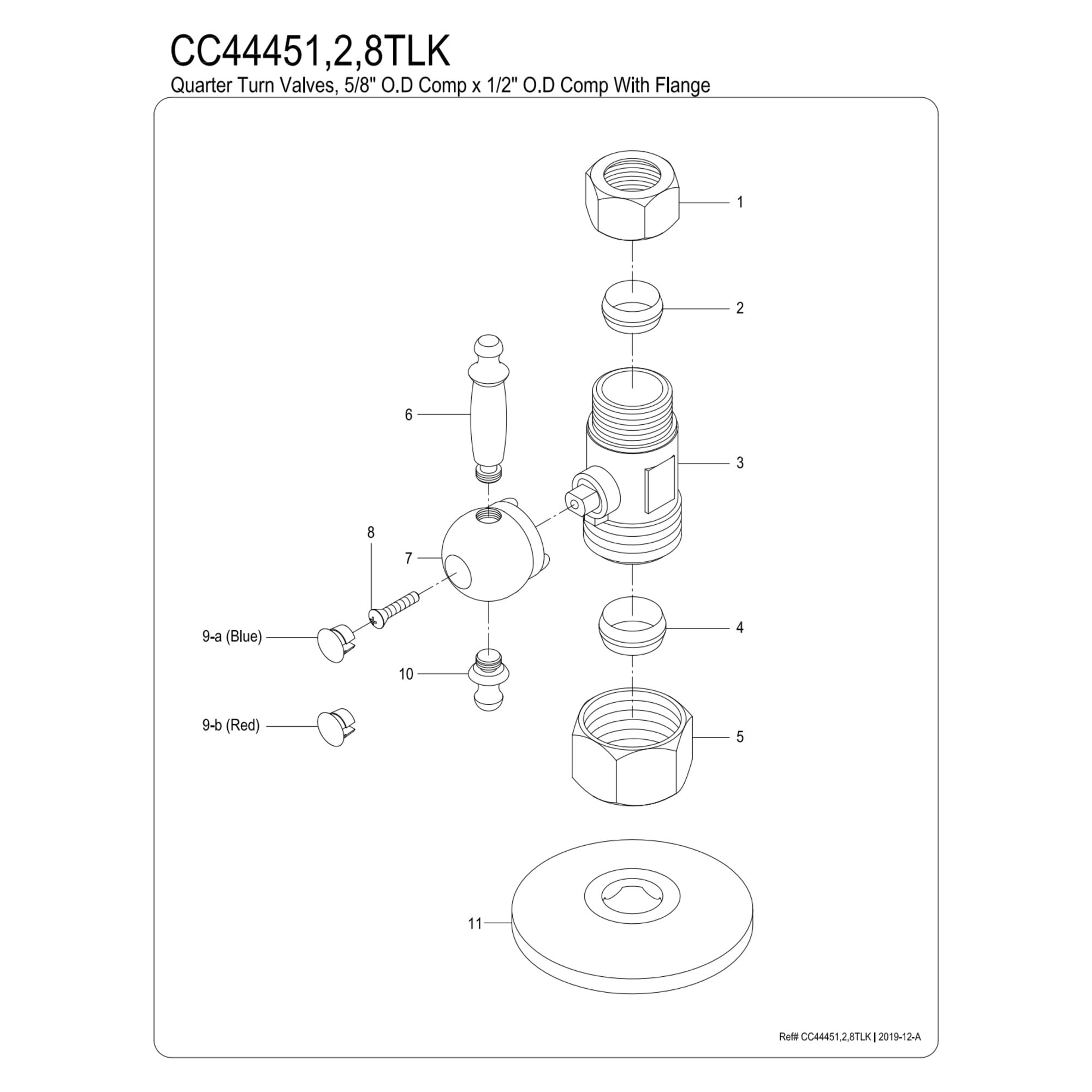 Kingston Brass CC44451TLK 5/8-Inch O.D. Comp x 1/2-Inch O.D. Comp Quarter-Turn Straight Shut-Off Valve with Flange in Polished Chrome