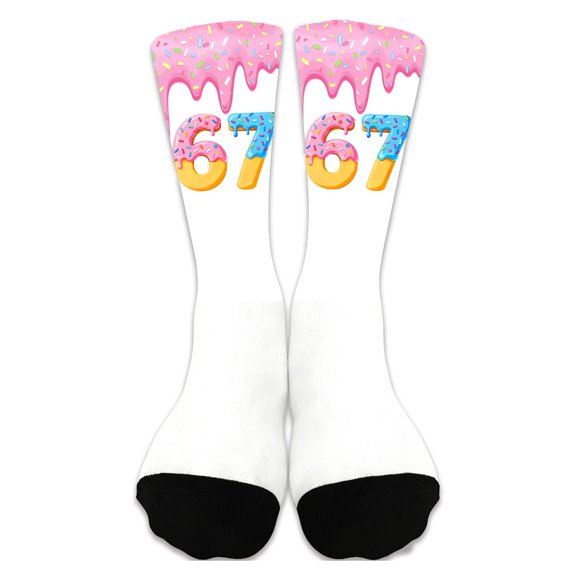 3‑Pair Crew Socks for women Digital‑printed Casual Socks Pilates Socks Pink