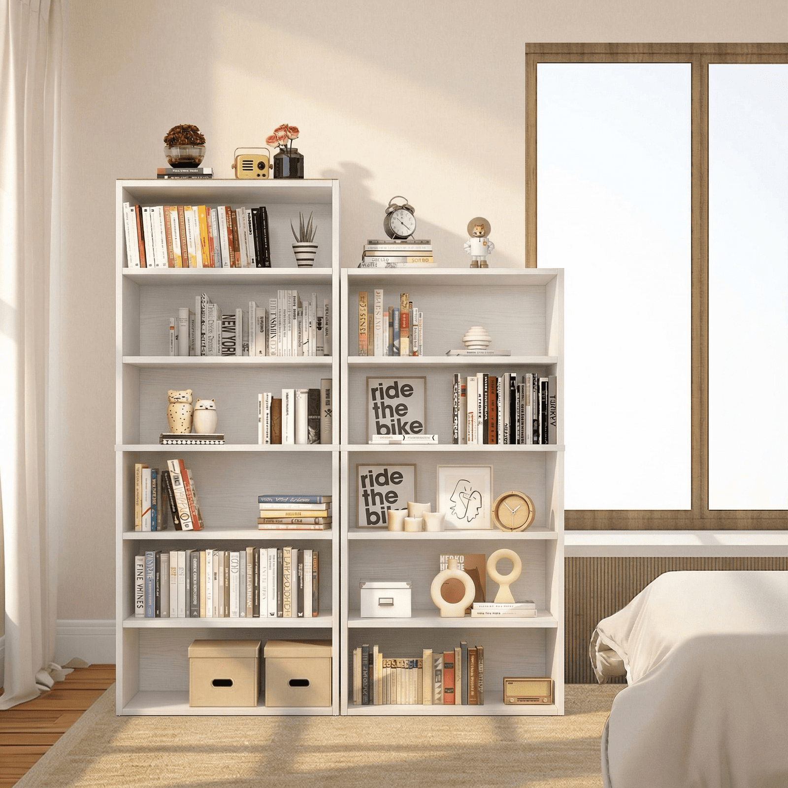 EDX 6 Tier Bookcase Storage, 63 Inch Large Tall Floor Standing Open Bookshelf for Home Office, Living Room, and Bedroom, White