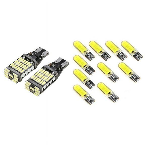 10Pcs T10 W5W COB LED Car Auto Interior Wedge Side Parking Bulb Dome Light Lamp & 2Pcs T15 W16W Led Backup Light Bulb