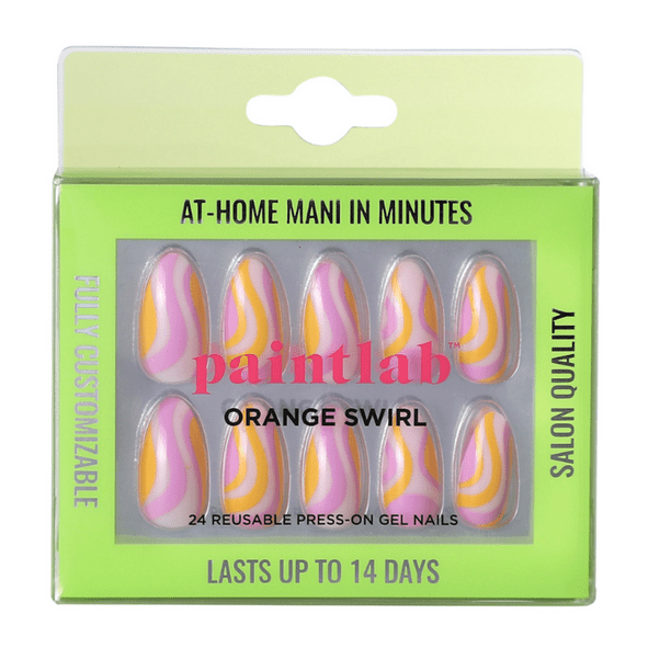 PaintLab Orange Swirl Gel Press On Nails Kit, Orange, 24 Count