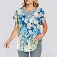 thumbnail image 6 of YUGYXL Shirts for Women Short Sleeve Tops Gradient Criss Cross V Neck Summer Casual Travel Work Shirt Going Out A Blue Top S, 6 of 9