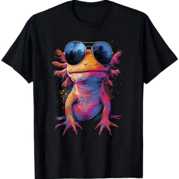 100% Cotton Cute Axolotl T-Shirt for Adults, Funny Animal Graphic Short Sleeve Tee with Fashion Glasses Design, Casual Unisex Shirt for Men and Women