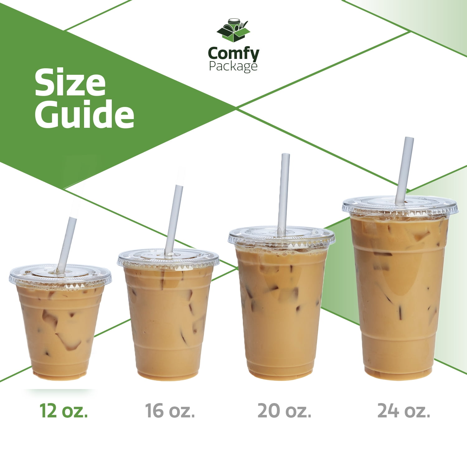 Comfy Package [50 Sets] 12 oz. Clear Plastic Cups with Flat Lids