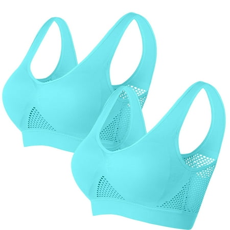 Ecqkame Sport Bras for Women No Underwire Seamless Push Up Bra Yoga Gym Activewear Plus Size Solid Color Everyday Breathable Supportive Bra 1PC Sky Blue B S on Clearance