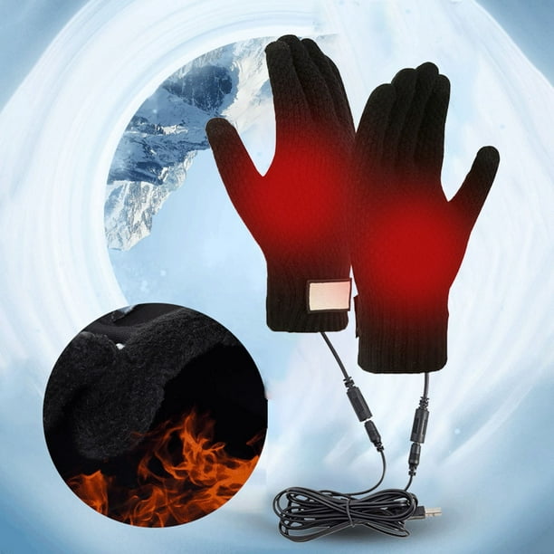 Guantes térmicos con pantalla táctil USB Guantes térmicos de invierno de punto grueso para hombre Calor calefactor Forro polar frío