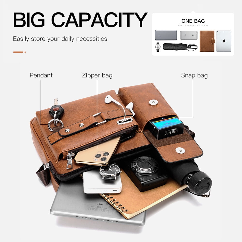 Men's Shoulder Messenger Bag PU Leather Handbag Business Crossbody Bag Briefcase