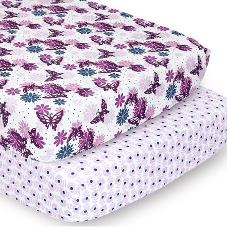 UPC: 0841297159107 | The Peanutshell Novelty Purple Floral Butterfly Woodland Whimsy Microfiber Plain Sheet Sets Crib Deep Pocket Washable 2 Pieces