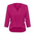 thumbnail image 3 of Yubnlvae Women's 3/4 Sleeve V-Neck Blouse - 2025 Business Casual Work Shirt (Solid Color | Relaxed Fit | Office-to-Weekend Top) (Hot Pink | M), 3 of 3