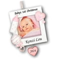 thumbnail image 1 of Baby Girl Christmas Ornament, Baby's First Keepsake Gift Photo Frame, Pink Girl Picture Frame, Christmas Tree Decoration with Custom Name Personalization, 1 of 3
