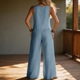 thumbnail image 4 of JULMCOMO Linen Jumpsuits for Women Scoop Neck Button Down Summer Outfits Sleeveless Hem Slit with Buttons Wide Leg Loose Fit Jumpsuits Blue 3XL, 4 of 4