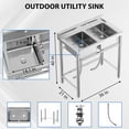 thumbnail image 3 of Huloretions Stainless Steel Utility Sink,Free Standing Double Bowl Kitchen Sink,Outdoor Camping Utility Sink with Hot & Cold Hoses For Garage Restaurant Backyard Laundry Bathroom, 3 of 8