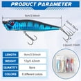 thumbnail image 3 of Topwater Popper Fishing Lures Kit,8pcs Saltwater Popper Lures Hard Baits Topwater Bass Fishing Lures Floating Lures Pencil Popper Swimbaits for Bass Trout Walleye Freshwater Saltwater, 3 of 7