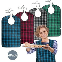 INSMART 4 Pack Adult Bibs Washable Waterproof Clothing Protector with Eating Crumb Catcher for Men Women Elderly,Wide,Cotton & Polyester