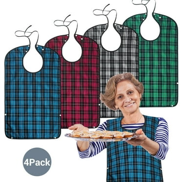 INSMART 4 Pack Adult Bibs Washable Waterproof Clothing Protector with Eating Crumb Catcher for Men Women Elderly,Wide,Cotton & Polyester