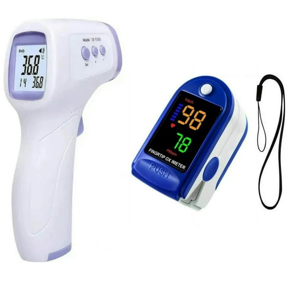 Thermometer & Oximeter, Portable Fingertip Pulse Oximeter with OLED Display, 2 Modes Infrared Forehead Thermometer