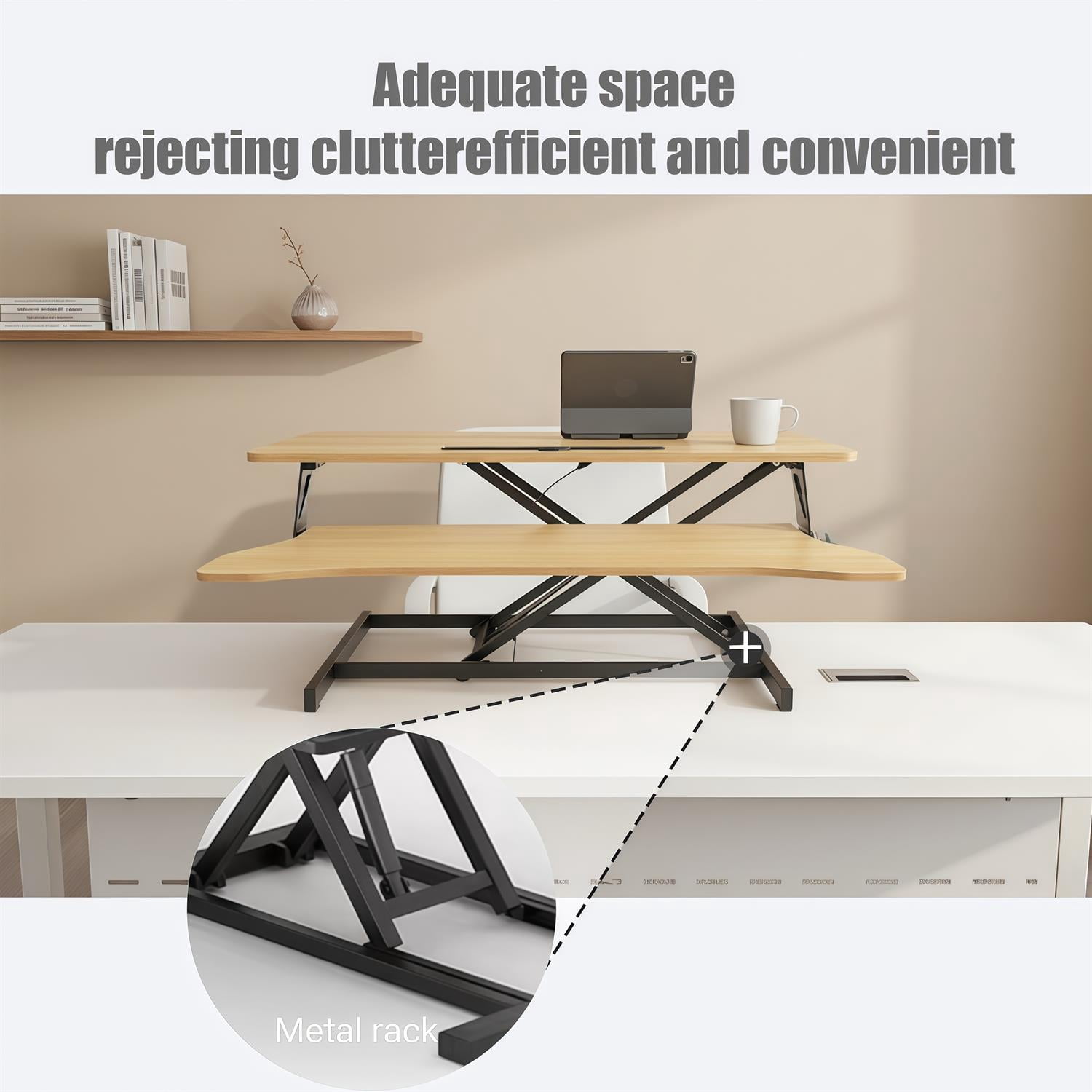 Demi Bonn 32 Inch Desk Converter - Height - Adjustable, Sit - to - Stand, Dual Monitor Workstation, Natural