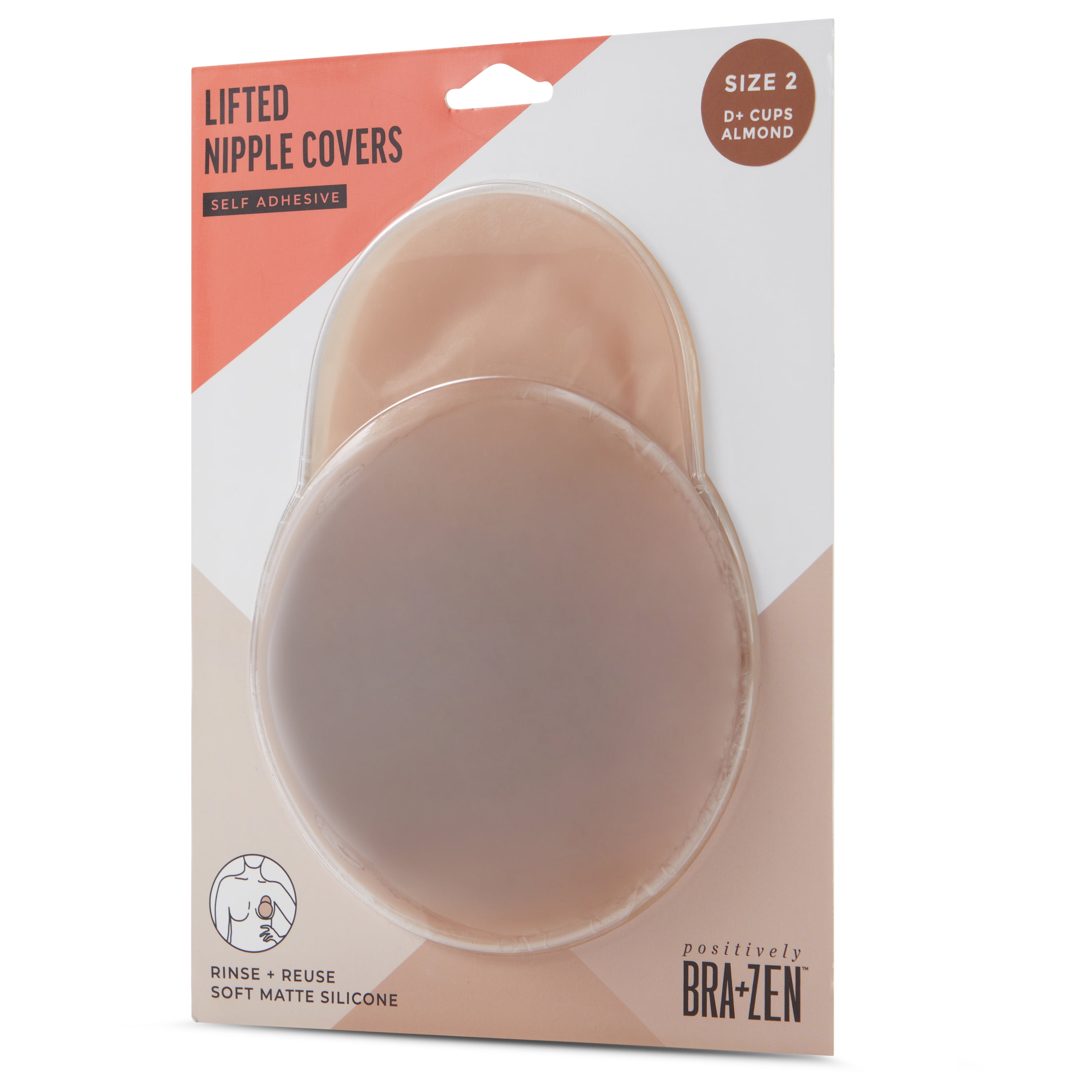 Positively BRA+ZEN Reusable 100% Silicone Breast Stick-on Adhesive Nipple Cover Pasties with Lift Tab