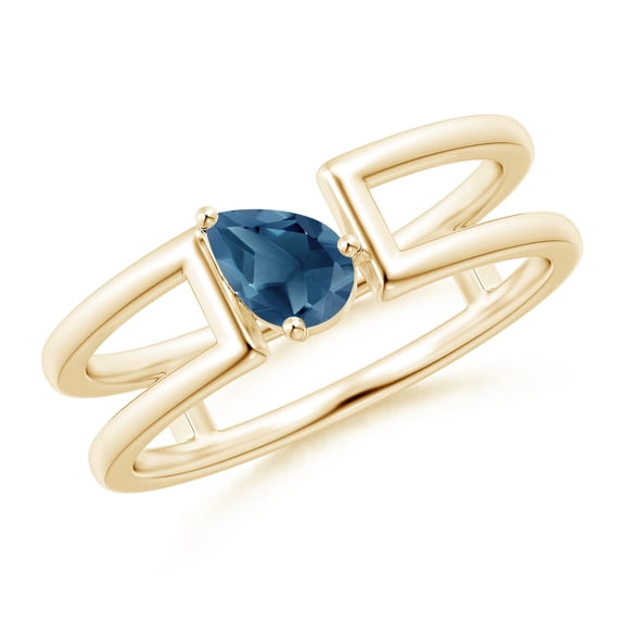 ANGARA Natural Tilted Pear London Blue Topaz Parallel Split Shank Ring in 14K Yellow Gold for Women (Size-6x4mm) | November Birthstone Jewelry for Women | London Blue Topaz Ring (Ring Size- 7.5)